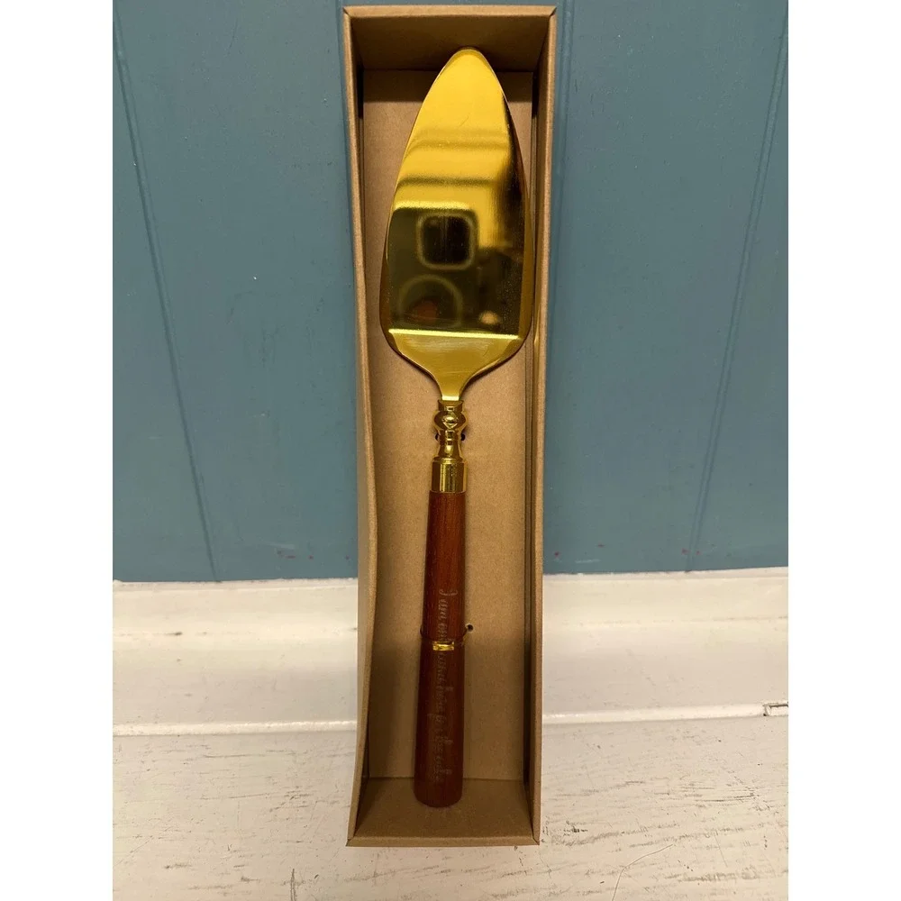 Gold Cake Server Serverware‎ Wooden Handle Engraved Message Serveware *READ